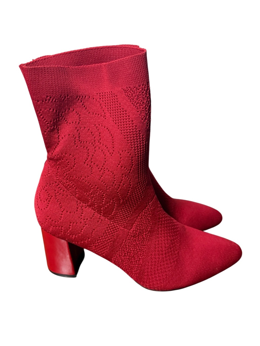 Red Stretch Knit Sock Boot with Block Heel by Impo-Size 9 M